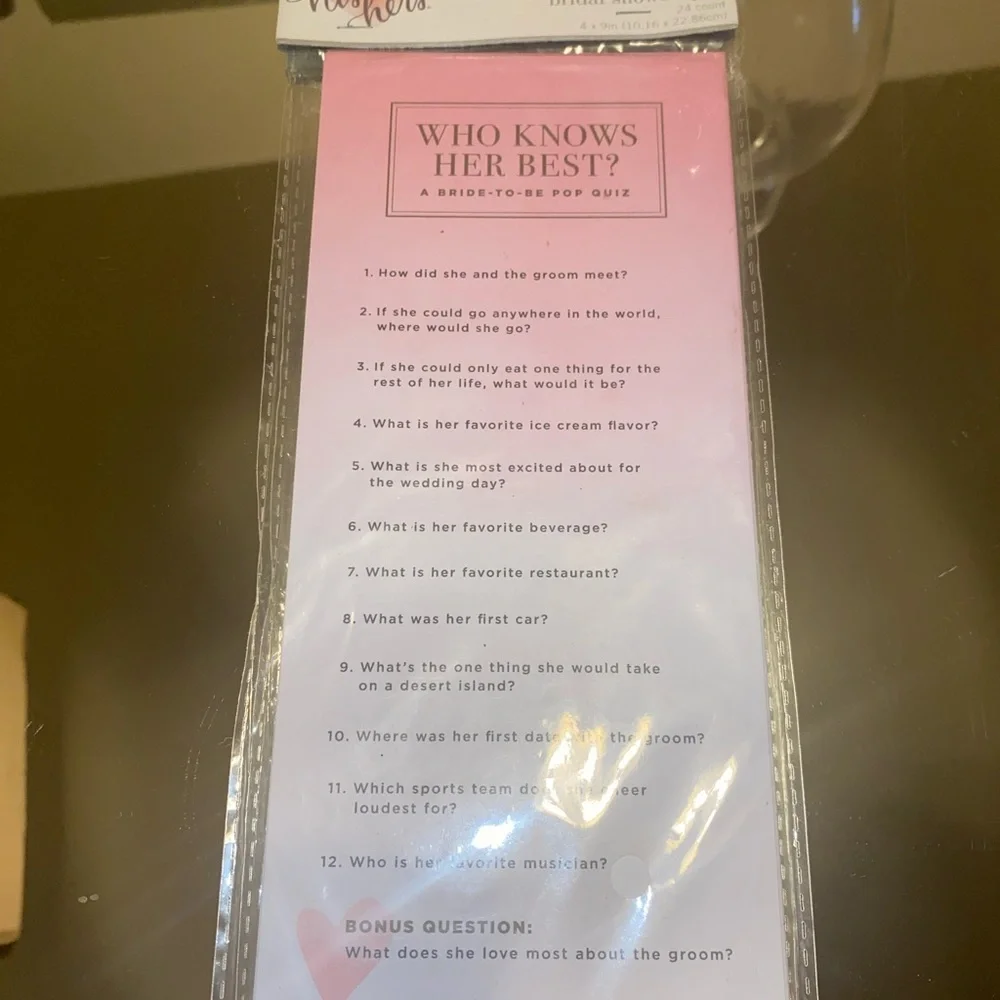Bridal Shower Game Cards